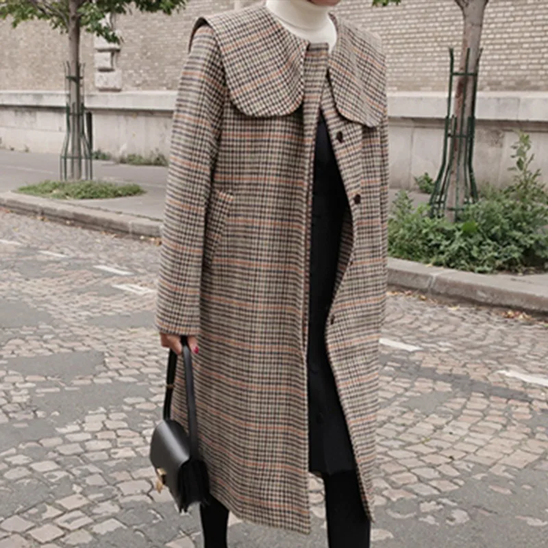 Однобортное Женское шерстяное пальто, Осеннее модное винтажное длинное шерстяное ДРАПИРОВАННОЕ женские зимние пальто, куртки, женская верхняя одежда