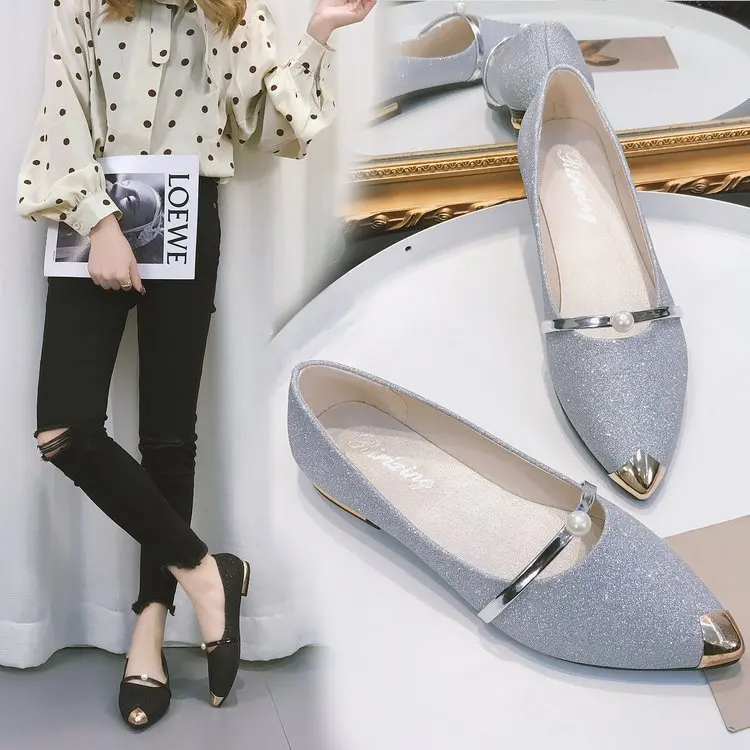 Zapatos planos de verano para mujer, calzado plano con punta en pico,  dorado y plateado, informal, con perlas, 698|Zapatos planos de mujer| -  AliExpress