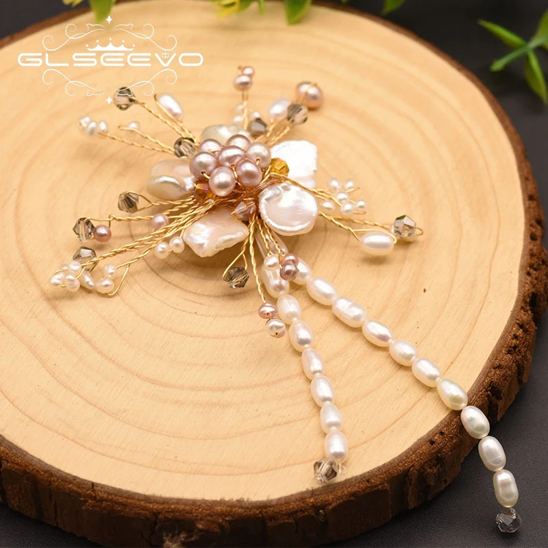 GLSEEVO Baroque White And Pink Pearl Big Brooch Pin For Women Girl Beautiful Luxury Party Gift Original Handmade Design GO0350