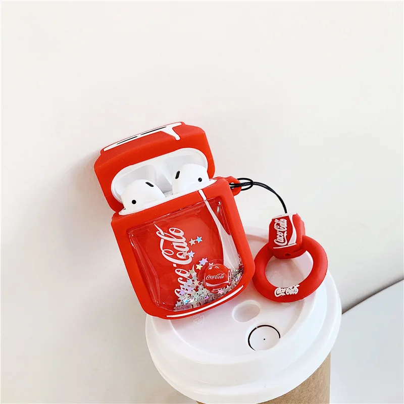 Креативный мультфильм жидкие блестки молочный чай Кола Силиконовые чехлы брелок для AirPods беспроводные наушники Bluetooth защитный чехол