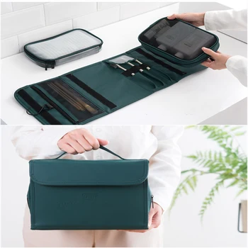 

Multifunctional Folding Wash Bag Hanging Bag Portable Bathroom Matte PU Travel Cosmetics Organizer Storage Bag
