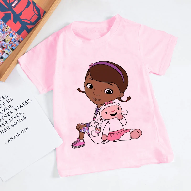 Summer Kids Cute T-shirt Girl Doc McStuffins Clinic Girl Cartoon Print Tops Baby T Shirt New Fashion Toddler Casual Kids Clothes t shirt boy or girl	