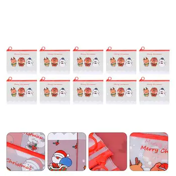 

10PCS Cartoon Christmas Ring File Bag Stationery Storage Bag Multifunctional Transparent Stationery Storage Bag (Random Color )