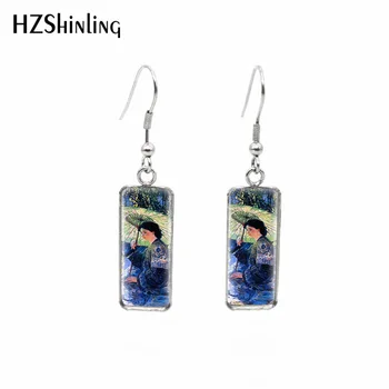 

2020 New Girl with the Green Umbrella Earring Monet Art Rectangular Earring Photo Hook Earrings Glass Dome Jewelry