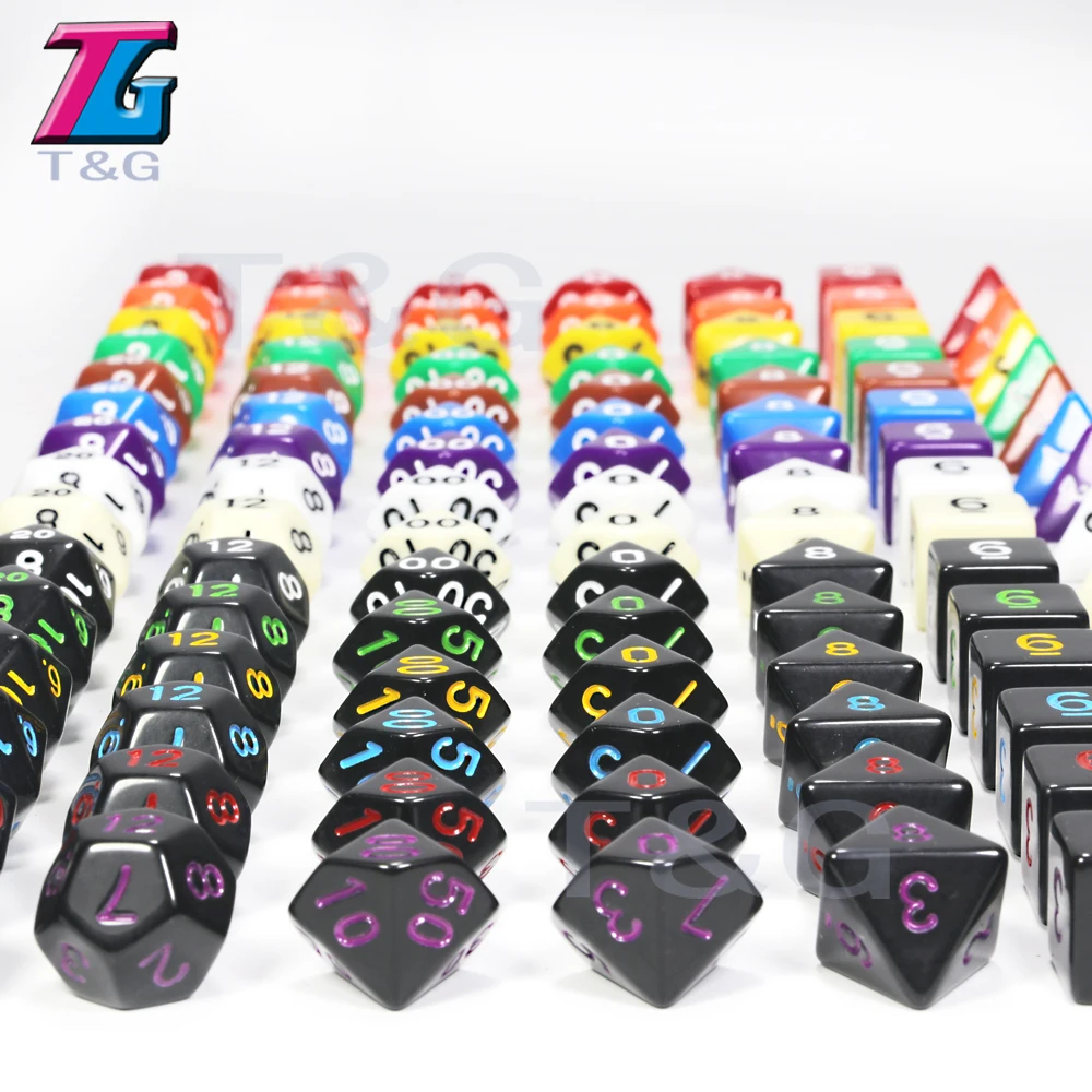 Оптовая продажа 7 шт./лот набор игральных костей D4 D6 D8 D10 % D12 D20 25 цветов s Различные