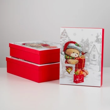 

A set of boxes 3 in 1 "Bear with a gift", 39 x 30 x 11 - 35 x 26 x 7 cm