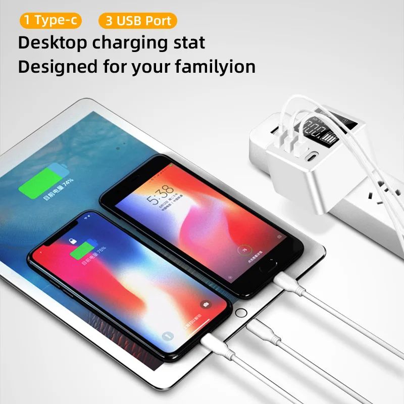 Usb type C зарядное устройство 30 Вт адаптер питания для телефона QC 3,0 светодиодный дисплей USB зарядное устройство для iPhone 11pro samsung S9 S10 дорожное настенное зарядное устройство