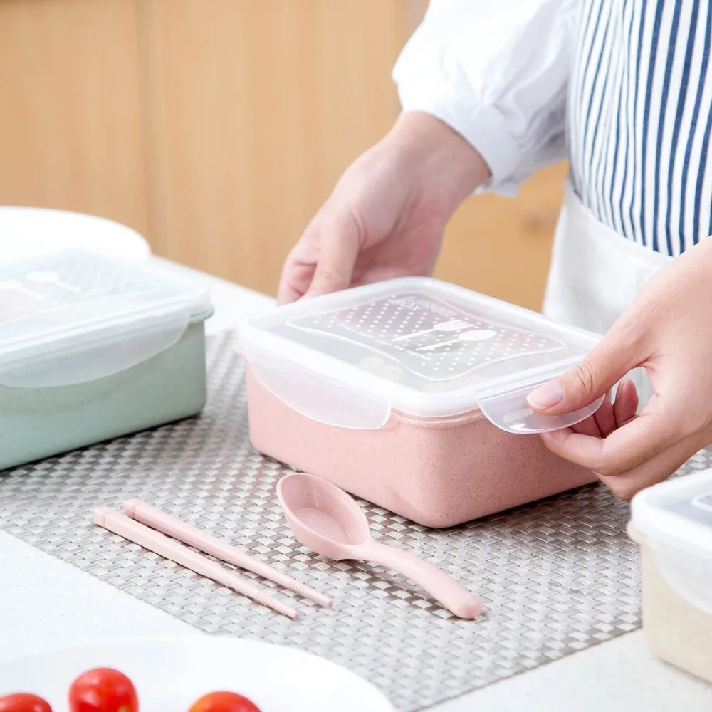 1 шт. пшеничная соломенная Ланч-бокс Bento box микроволновая посуда с ложкой палочки для еды пищевой контейнер для хранения фруктов чехол здоровые дети