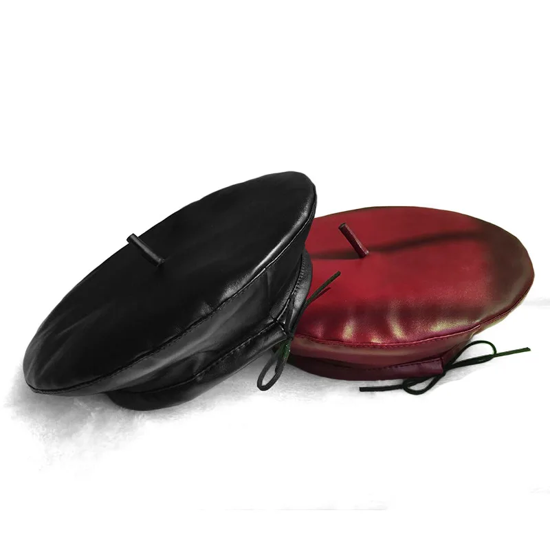 H7507 Европейский Американский берет шляпа женская модная мягкая искусственная кожа береты шапка осень зима Ретро Тыква художника сплошной цвет шапки