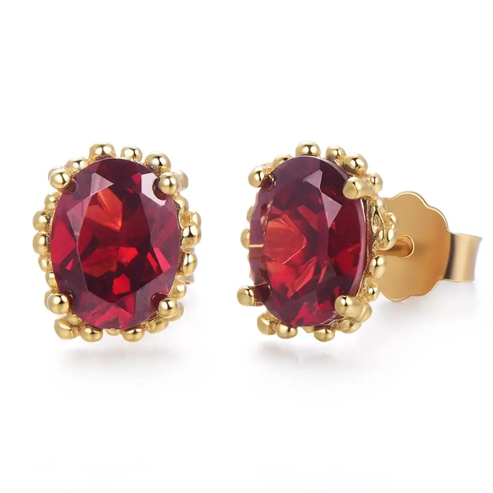 Piara Оригинальные красные овальные серьги-гвоздики с гранатом серьги ручной
