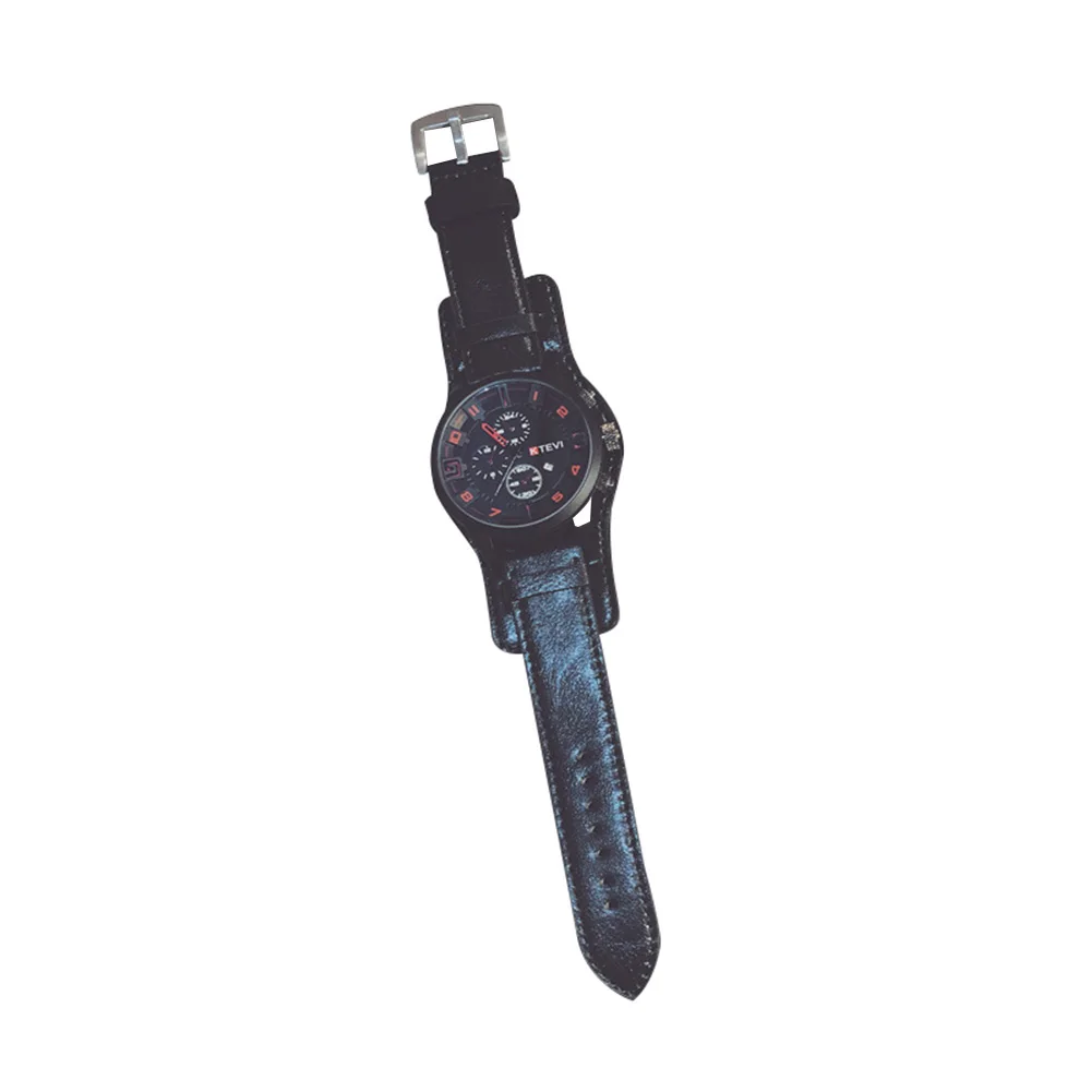 Электронный двухслойный циферблат Регулируемый искусственный кожаный ремешок аналог дисплей Кварцевые наручные часы мужские с большими круглыми диалчасами мужские - Цвет: Черный