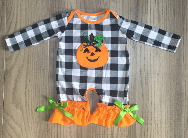Осенне-зимний костюм для Хэллоуина, костюм в клетку с рисунком тыквы и подсолнуха, Изысканная одежда для маленьких девочек, хлопковый комбинезон для новорожденных с оборками для малышей - Цвет: pumpkin