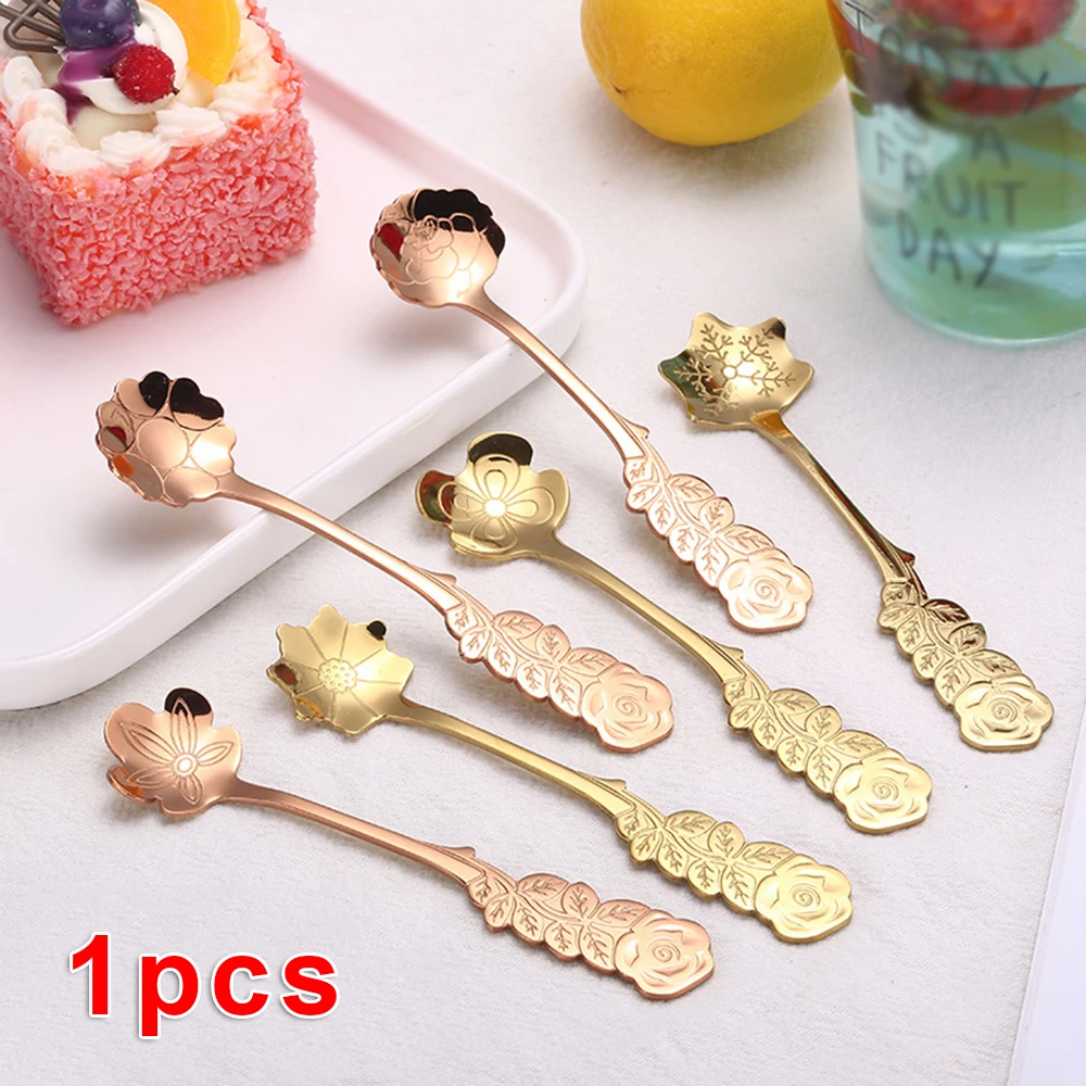 

Stainless Steel Coffee Spoon Flower Shape Ice Cream Honey Dessert Teaspoon artificial sanding high quality