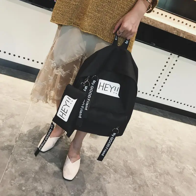 Рюкзаки для девочек, школьные сумки Mochila, с вышивкой, женская мода, для студентов, с рисунком, Blacl
