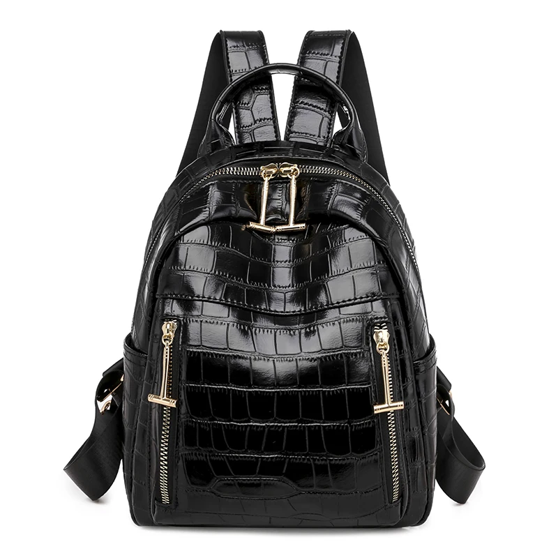 Модный женский рюкзак, Женская крокодиловая сумка через плечо из искусственной кожи, Женский винтажный Школьный Рюкзак Для Путешествий, женский рюкзак Mochilas - Цвет: Черный