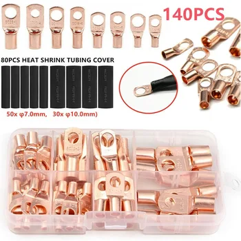 

140CPS Car Auto Copper Ring Terminal Wire Crimp Connector Bare Cable Battery Terminals Soldered Connectors Assortment Kit