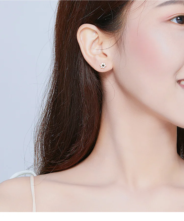 WOSTU Real 925 Sterling Silver Flower Delicate Stud Earrings For Women Wedding Zircon Small Earrings Luxury Jewelry DXE708