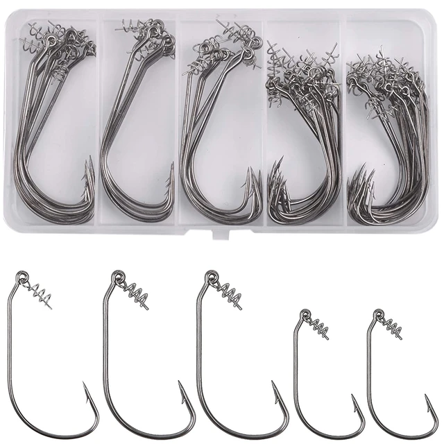  Twistlock Fishing Hooks,50pcs Worm Hooks with