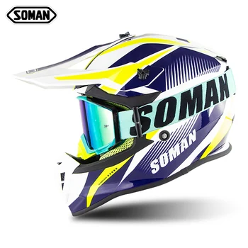 

Full Face Motorcycle Helmet Retro Classic Flip up Motocross Helmets+SM13 Goggles casco capacete moto ECE Approved Soman SM633