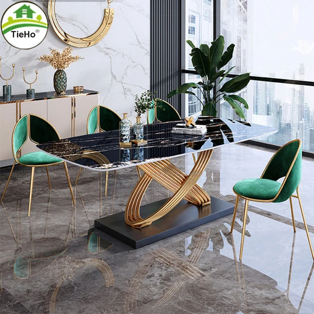 TieHo lüks yemek masası sandalye seti kaya tezgahı küçük daire basit Modern  dikdörtgen mutfak masası ev otel mobilya - AliExpress