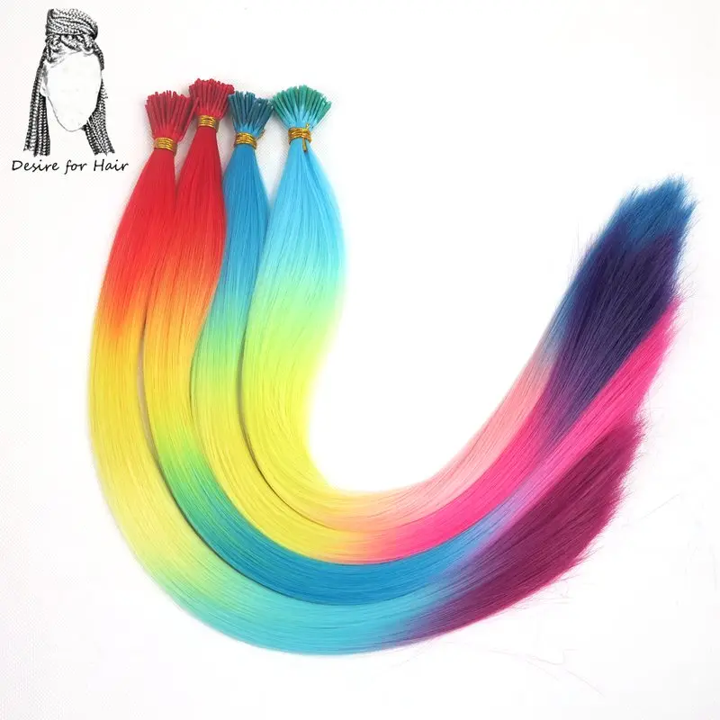 Desire for hair 50strands 22inch long 1g heat resistant synthetic I tip micro ring hair extensions white pink color for Party