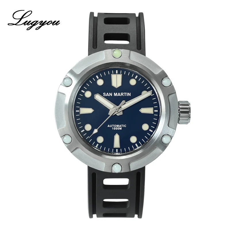 Lugyou San Martin, профессиональные мужские часы для ныряльщиков, автоматические, SW200, 1000 м, водостойкий резиновый ремешок, сапфировое стекло, керамический ободок - Цвет: Blue Steel PT5000