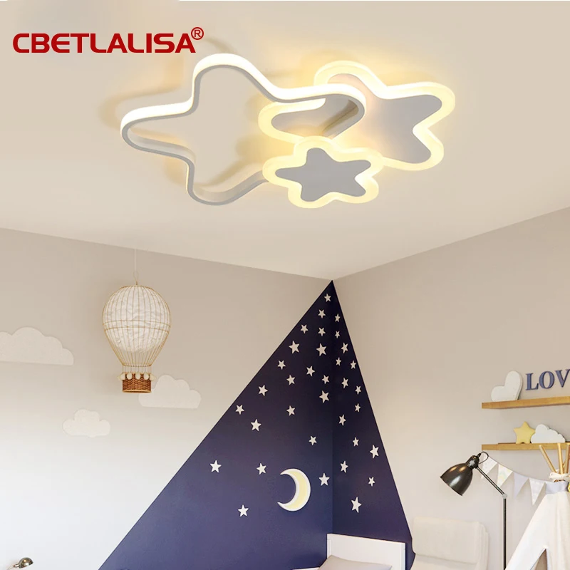 CBETLALISA Kids Room 220V LED Ceiling Lights In Stars Shape White Ceiling Lamp For Bedroom Girls' Room Pink Lighting Fixtures
