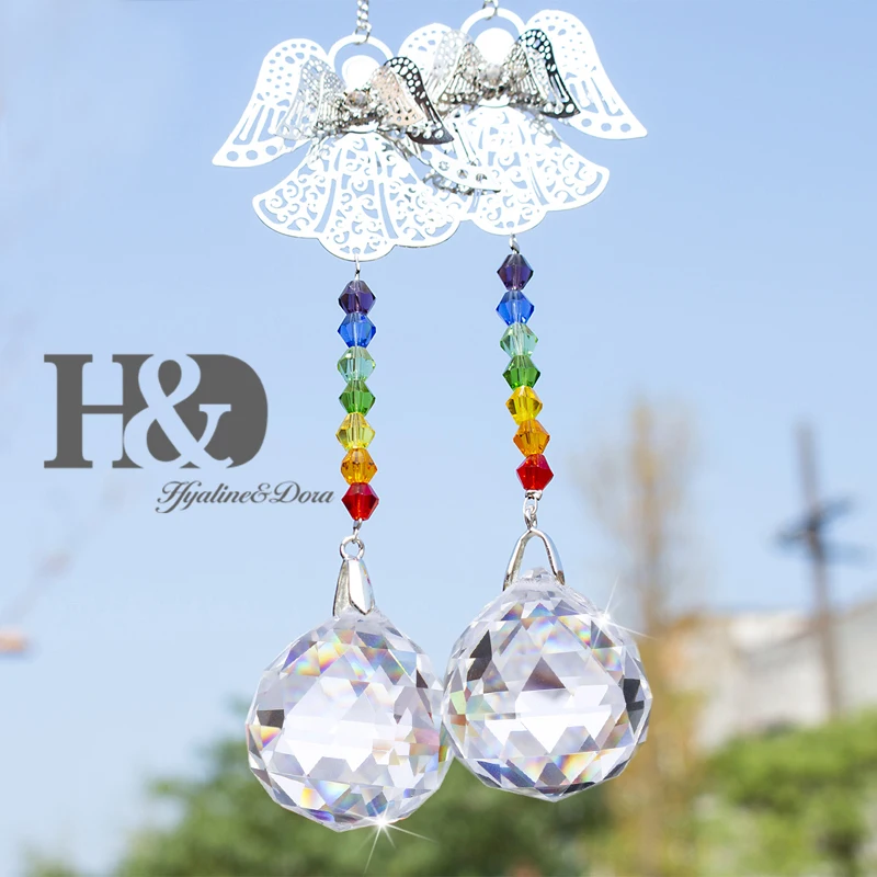 H& D набор 2 Висячие чакры хрустальный шар кулон Suncatcher Ангел Призма Радуга производитель Рождественское украшение для дома с подарочной коробкой