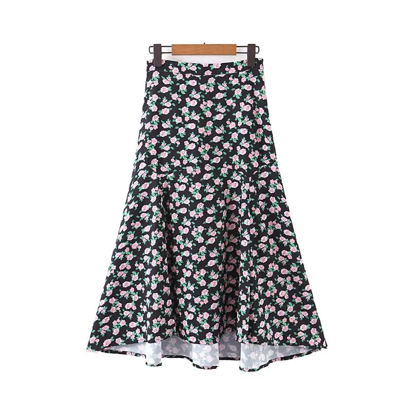 Vadim Женская шикарная юбка с цветочным принтом боковая Асимметричная боковая молния дизайн летающий сплит женские стильные летние юбки длиной до лодыжки BA740 - Цвет: as picture