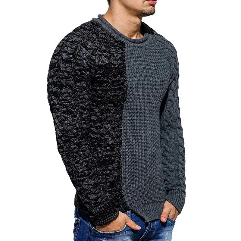 Мужские Лоскутные Свитера, Повседневный свитер контрастных цветов с круглым вырезом, повседневный осенний пуловер, вязанные свитера