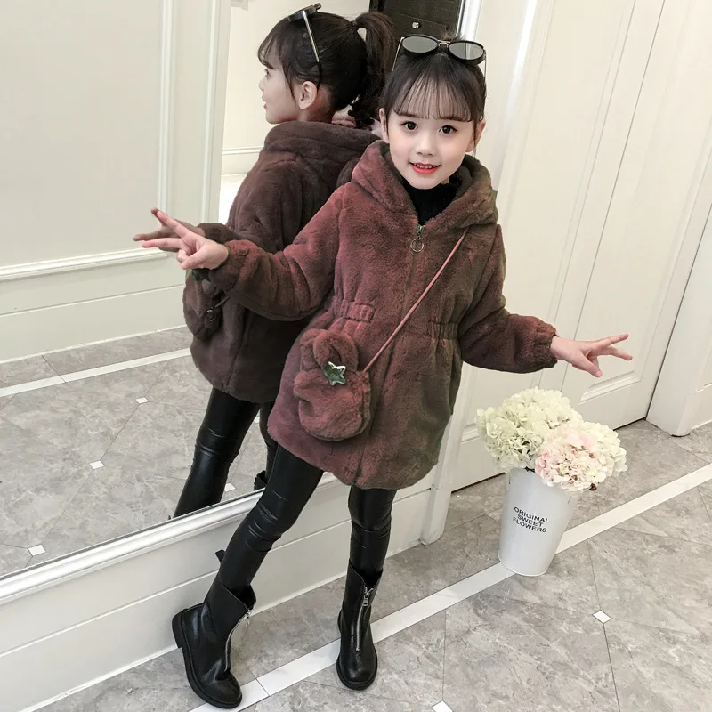 

2019 New Style Cute Child Wool Sweater Girls Fall And Winter Clothes Children Children Thick Imitation Rabbit Fur Coat Fashion C