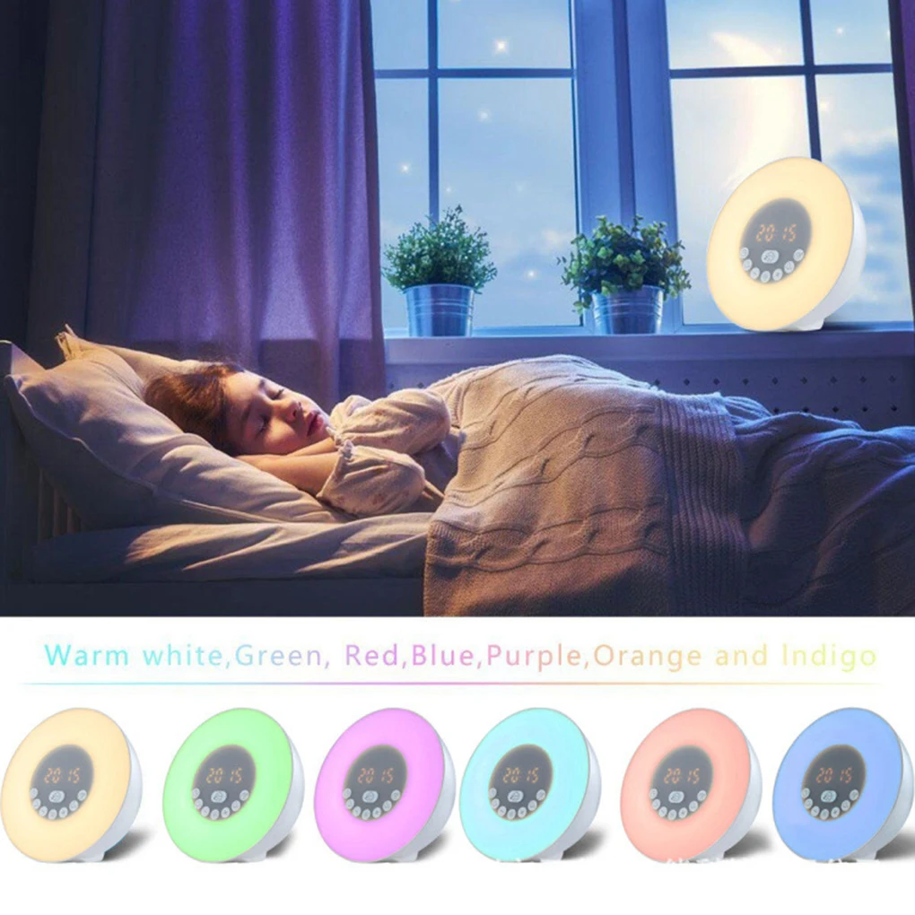 

Wake Up Light Alarm Clock Simulation Digital Clock FM Radio Wireless Bluetooth Speaker Bedside Lamp EU Plug
