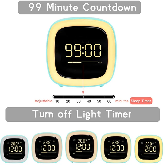 Cut Digital Alarm Clock Cartoon Night Light Desk Alarm Clock Rechargeable Battery, Christmas gift for Kids 6