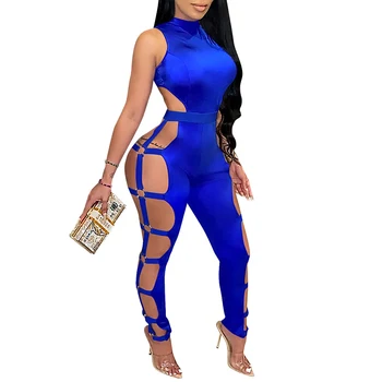 

Women’s Casual Vest Style Jumpsuit Fashion Solid Color Hollow Backless Slimming Mid Waist Jumpsuit