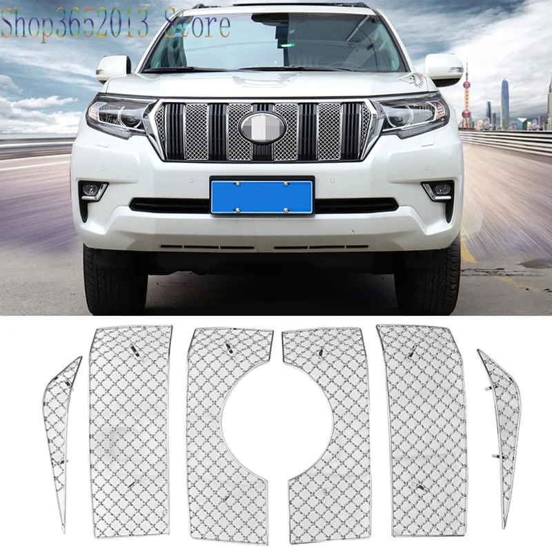 

For Toyota Prado Fj150 2018-2019 stainless steel Front Mesh Grille Grill Grid Inserts Insect Net Car Styling Accessories 6pcs