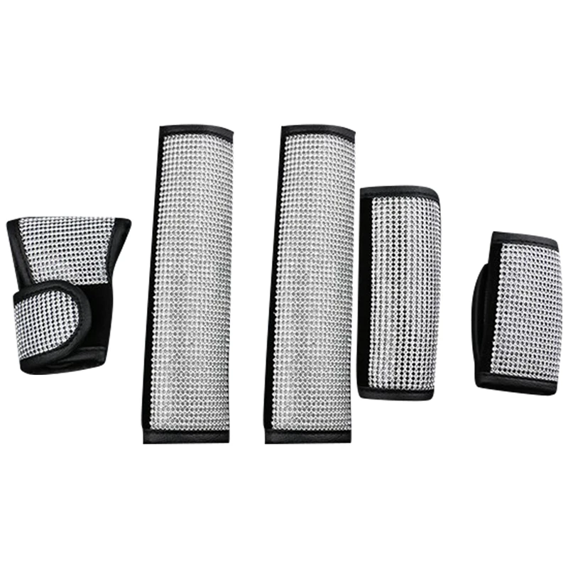 

Crystal Car Seat Belt Cover and Gear Handle Gloves, Handbrake Cover and Door Handle Gloves, General Auto Parts 5Pcs/Set