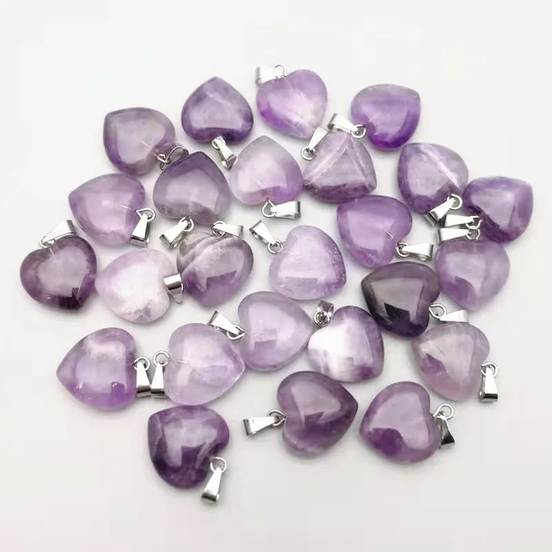 

10PCS Natural Stone Quartz Love Heart Shaped Pendant Necklace Puffy Stone Men Women For Jewerlry Making
