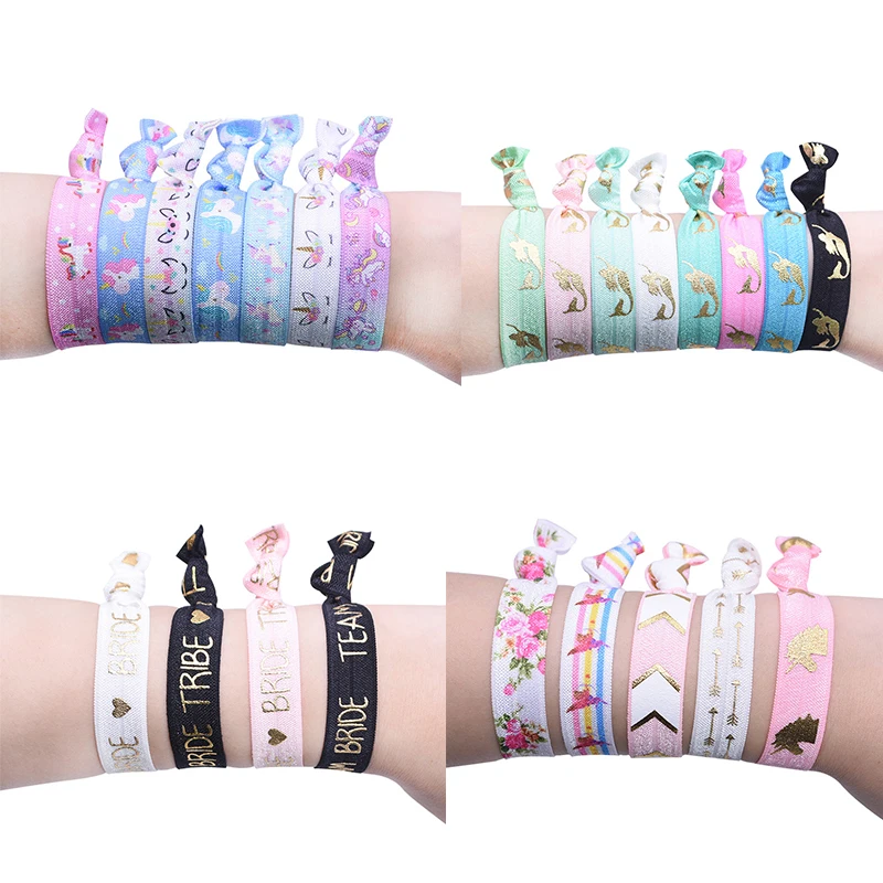 10pcs New Fashion Hair Ties Bracelet Team Bride Hairband Unicorn Mermaid Hair Accessories Girls Favor Elastic Hair Rope Bracelet