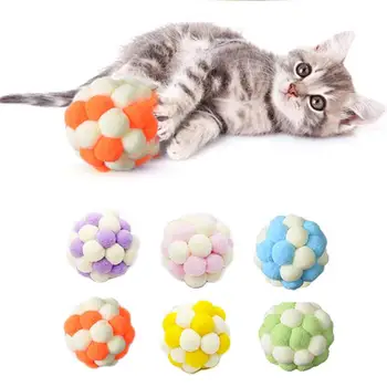 

Legendog 1pc Cat Toy Ball Cute Mix Color Bouncy Plush Pompom Ball With Bell Cat Chew Interactive Toy Pet Supplies Cat Favors
