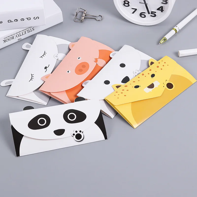 10pcs Random Color Cartoon Animal Envelope Message Thank Card Baby Birthday Party Invitation Greeting Holiday Universal Sheet