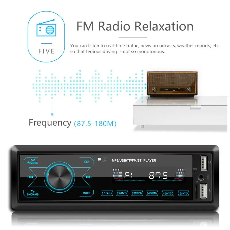 M10 LCD Screen Car Player Dual USB Bluetooth 4.0 Speaker MP3 Player Support TF Card U Disk AUX FM Radio Function