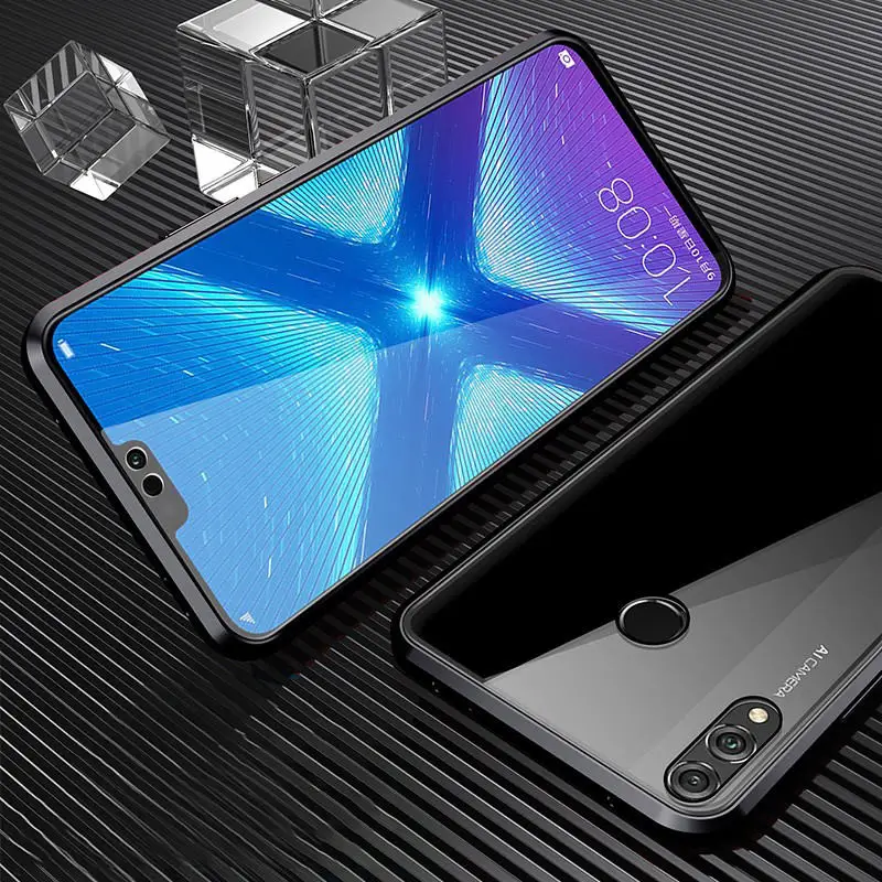 Black Case Двусторонняя магнитная защита 360 для huawei Honor 8X Max 9X Pro закаленное переднее стекло для Honor 10 Lite Honor 20Pro view 20 чехол - Цвет: Black Case