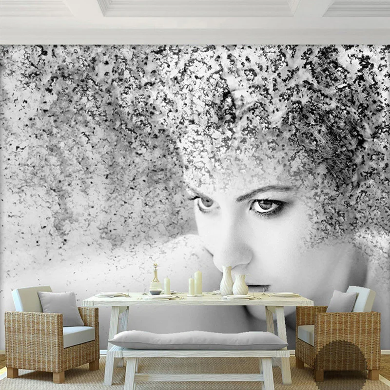 

Drop Shipping Custom Photo Wallpaper Modern Fashion Black White Abstract Art Beauty People Background Mural Wallpaper