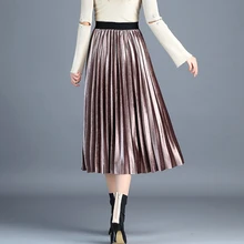 JORSEA Befree длинная юбка женская с высокой талией Осень Зима Макси плиссированные юбки ropa mujer Золотая Бархатная плиссированная юбка средней длины до середины икры