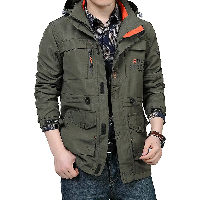 

Jacket Spring And Autumn New Style Outdoor Hooded Casual Jacket Breathable Loose-Fit Bags Mid-length Raincoat Jacket