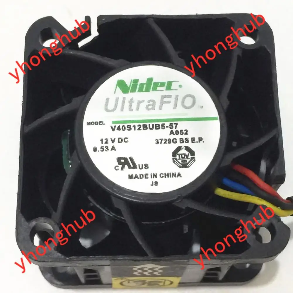 Nidec V40S12BUB5 57 A052 DC 12V 0.53A 40x40x28 мм 4 провод Сервер вентилятор