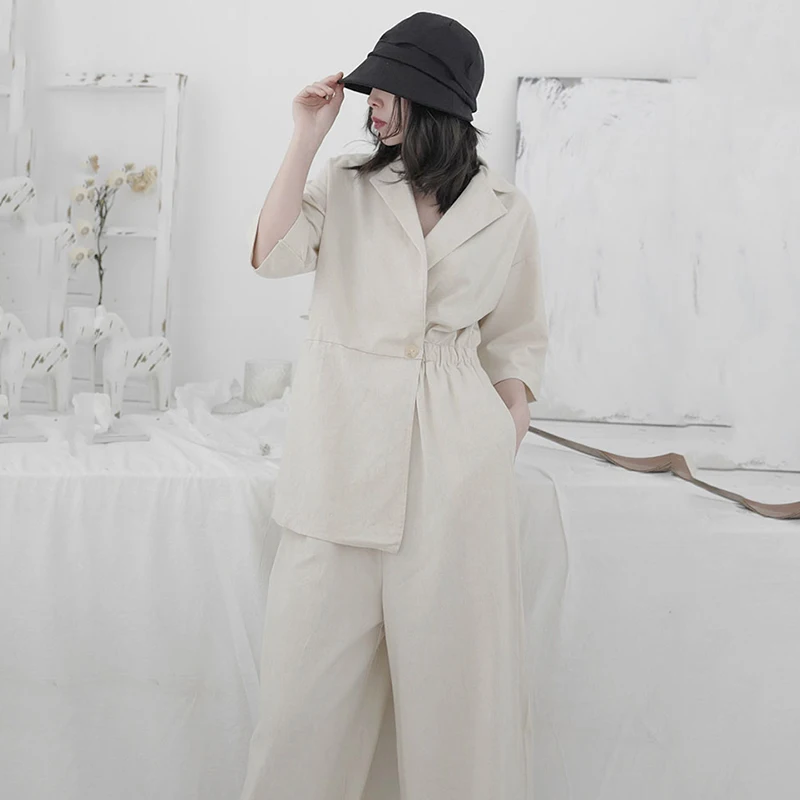 [EAM] Loose Fit Women Black Brief High Waist Irregular Long Bgi Size Jumpsuit New Pants Fashion Spring Autumn 2020 1U959