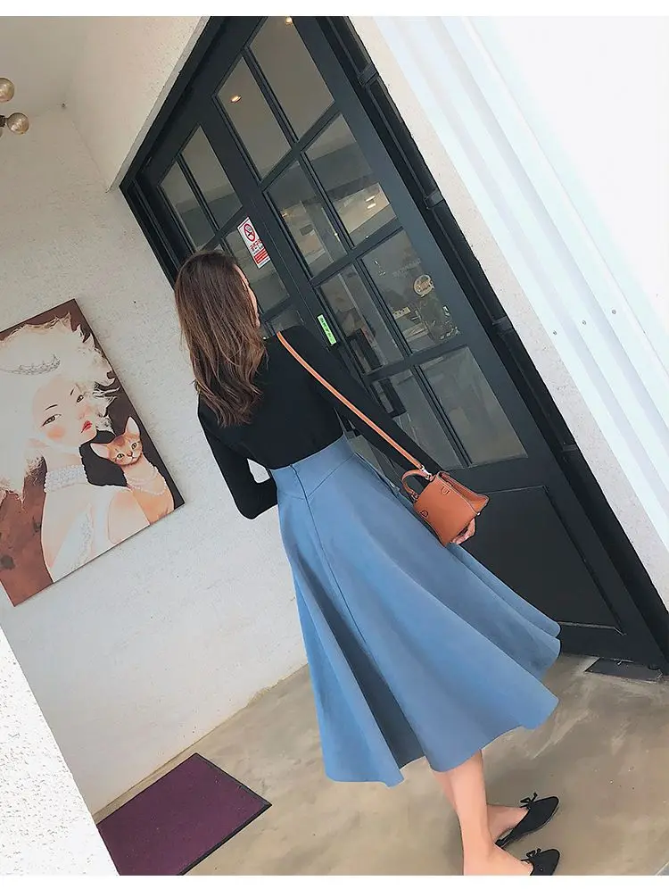 NYFS New Autumn High waist Skirts Fashion Mid-length Umbrella skirt Women Slim Office Skirt Faldas Mujer Saias