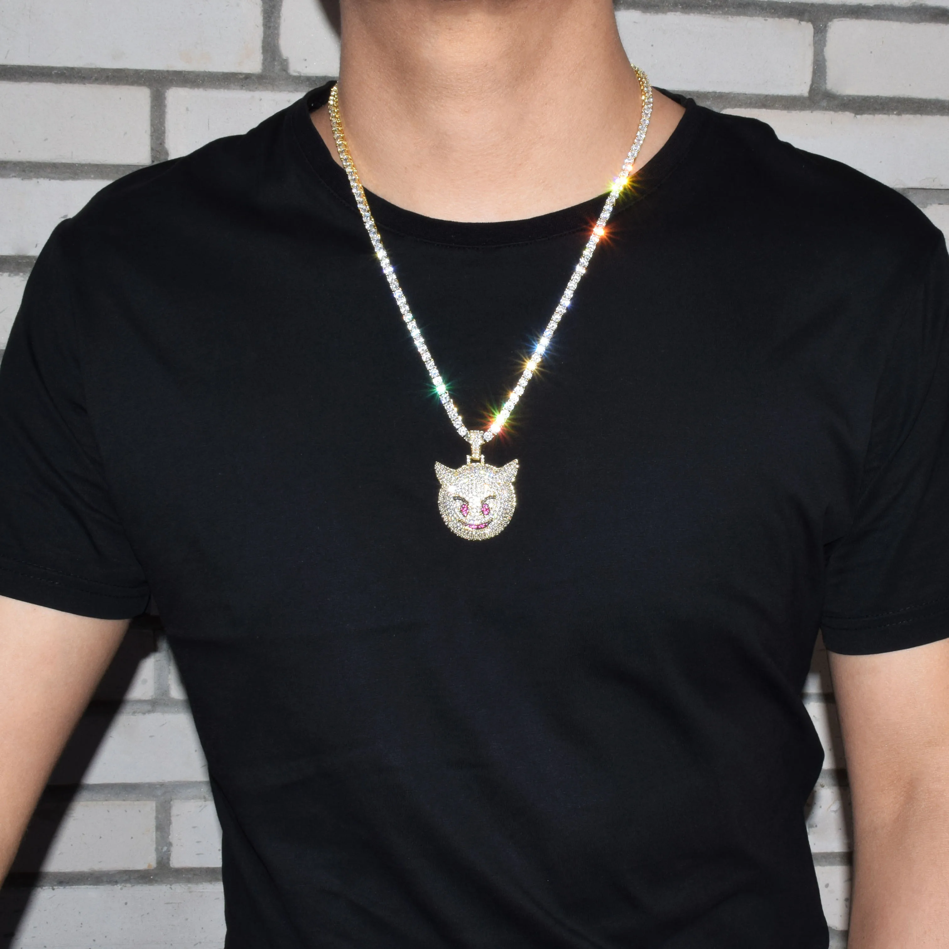 Demon Evil Expression ожерелье и кулон с теннисной цепочкой Золото Серебро Bling Циркон Мода хип хоп Рок улица ювелирные изделия