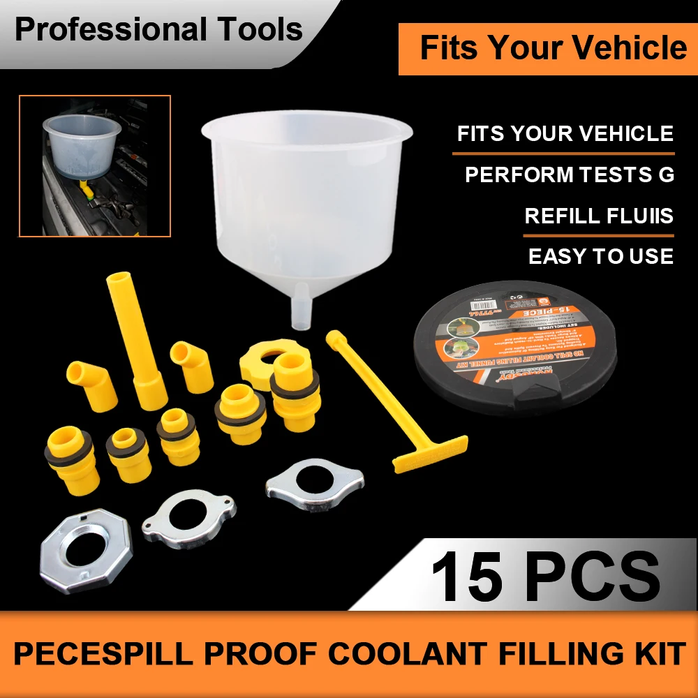 

LEEPEE Spill Proof Coolant Filling Kit Pour Oil Tool Car Plastic Filling Funnel Spout 15Pcs/Set Fit Universal Vehicles
